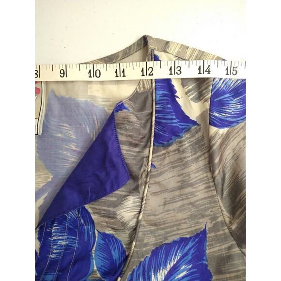 Yoana Baraschi Silk Floral Shift Dress Blue Beige Split V-Neck Pockets Size S - Picture 10 of 13